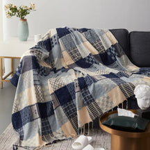 Sully | Cosy kwastjesdeken - Wit Blauw - Scandinavian Blankets - Pantino