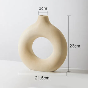BlossomLoop - Keramische Donut Bloemenvaas - Beige L - - Pantino
