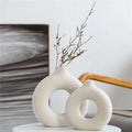 Jarrón de flores cerámico en forma de dona blanco - Decoración moderna y con ambiente - Cerámica