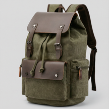 bags : Rugzak Grijs - RetroRider Laptoprugzak van Canvas en Leer in Olijfgroen van Pantino