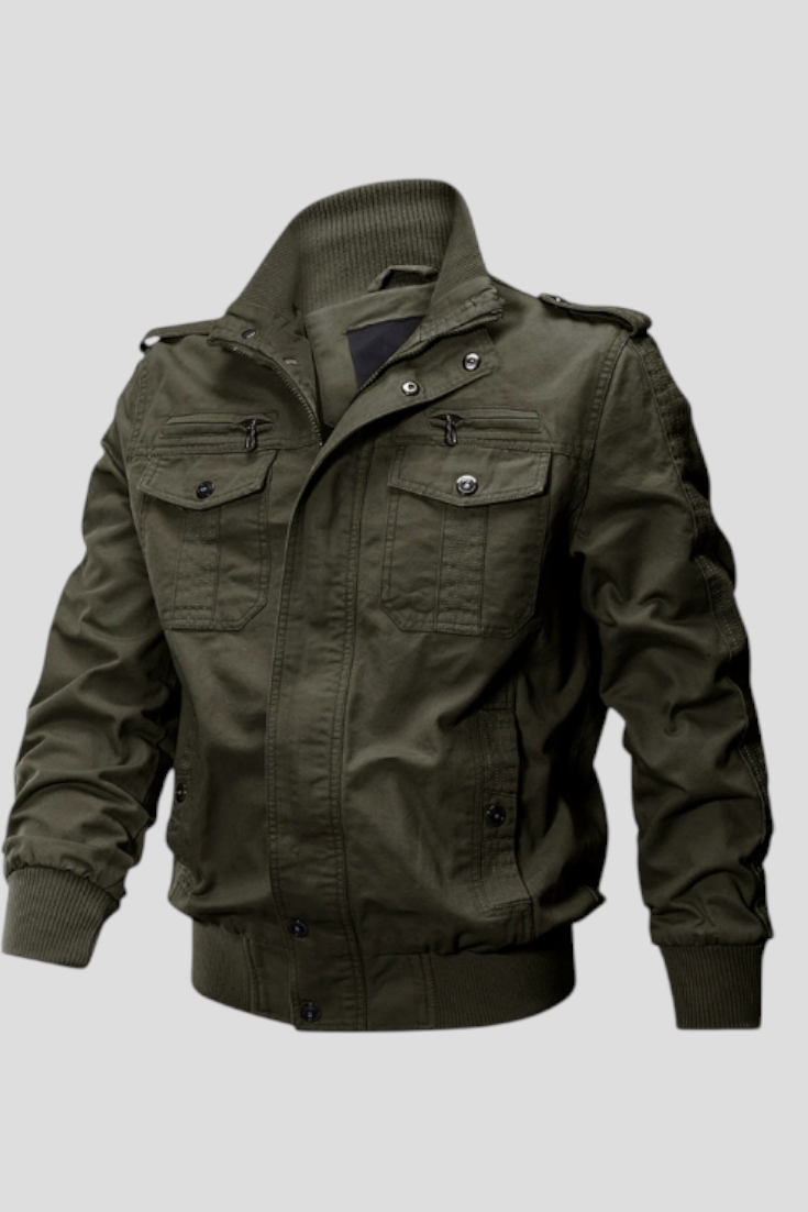Fleece Jacket : Heren Fleecejack met Windbescherming - Zwart in Olijf van Pantinoshop