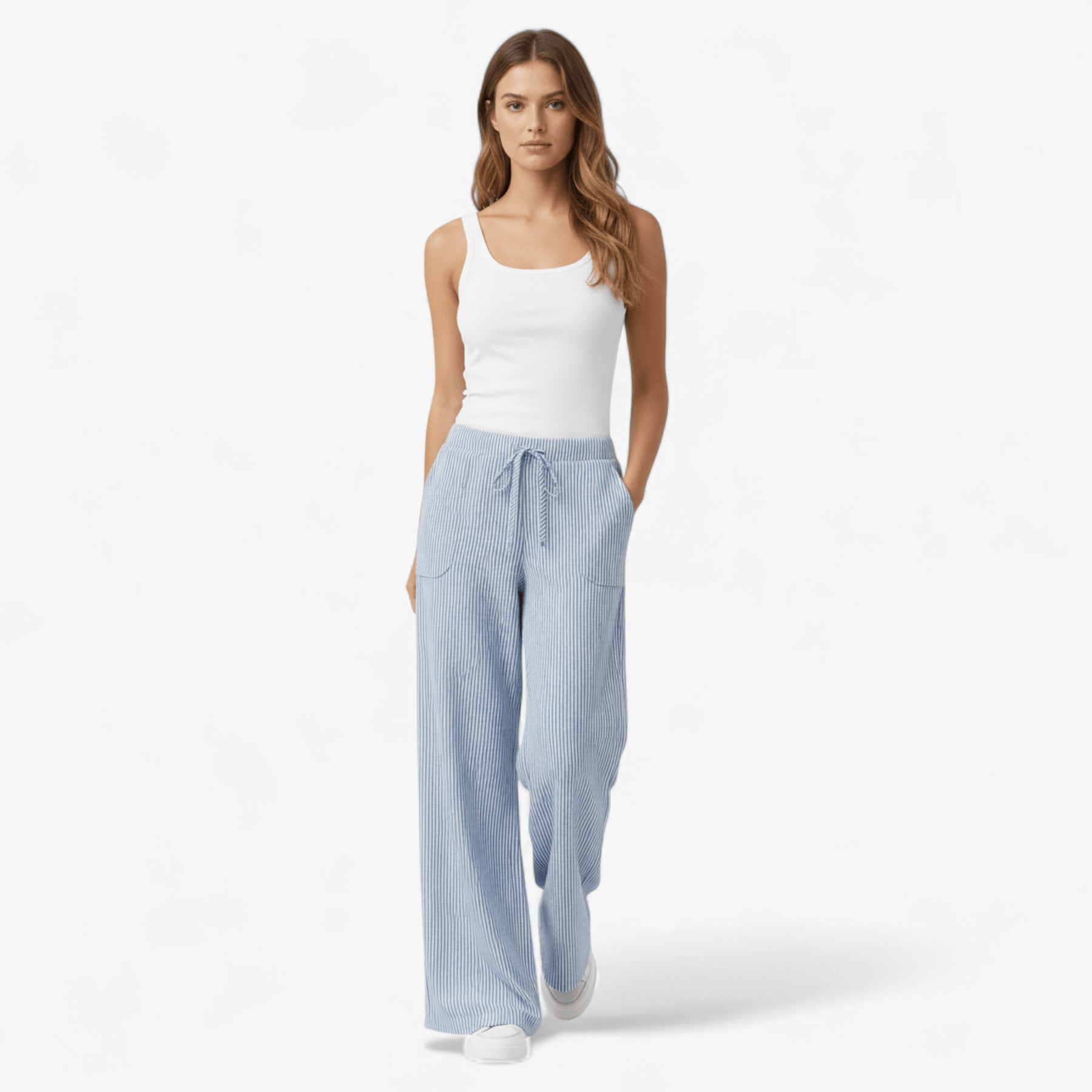 women pants : Sofia | Comfortabele Wijde Broek in Azul van Pantinoshop