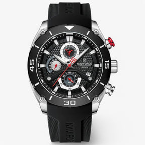 Watches : Rene | Tactisch en robuust – Waterdicht sporthorloge voor elke avonturier in Zwart Zilver van Pantino