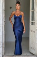 Lange Jurk voor Dames van Elegant Satijn, Zacht Polyester, Perfect