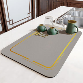 Afdruip Mat | Super absorberend, antislip & uniek design - Grijs Gouden rand - Dish Racks & Drain Boards - Pantino