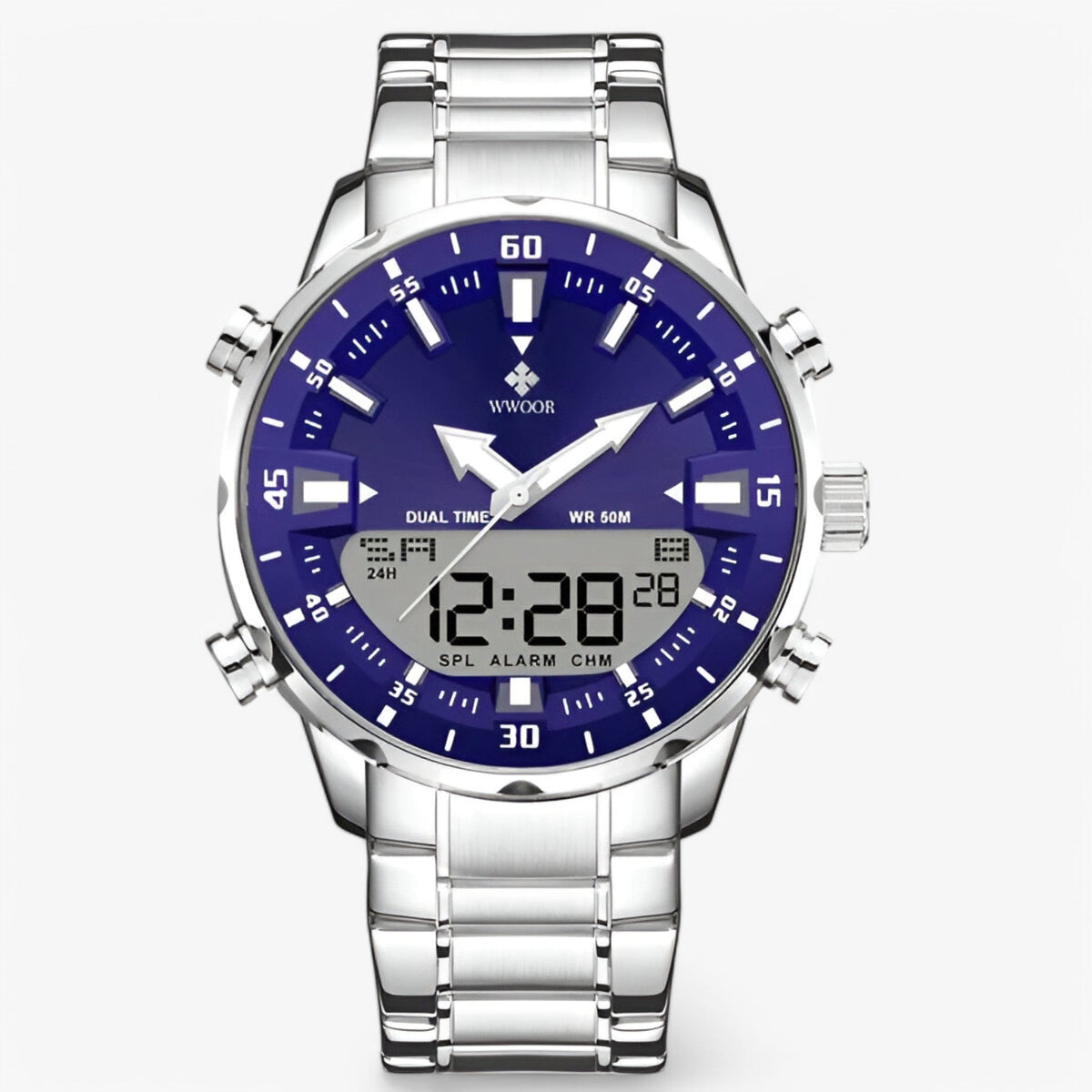 watches : Robuuste Sporthorloge Heren van Roestvrij Staal met Nauwkeurig Kwartsmechanisme en Waterbestendig Ontwerp in Zilverblauw van Pantino