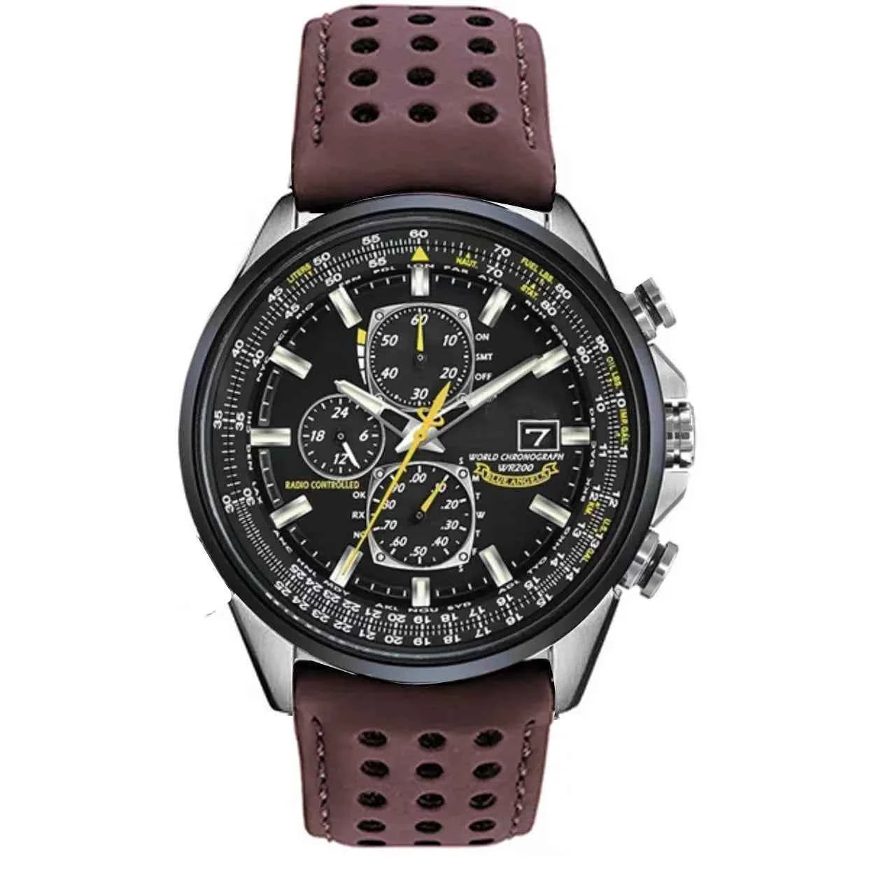 MultiSteel herenchronograafhorloge, leren band, elegant en nauwkeurig