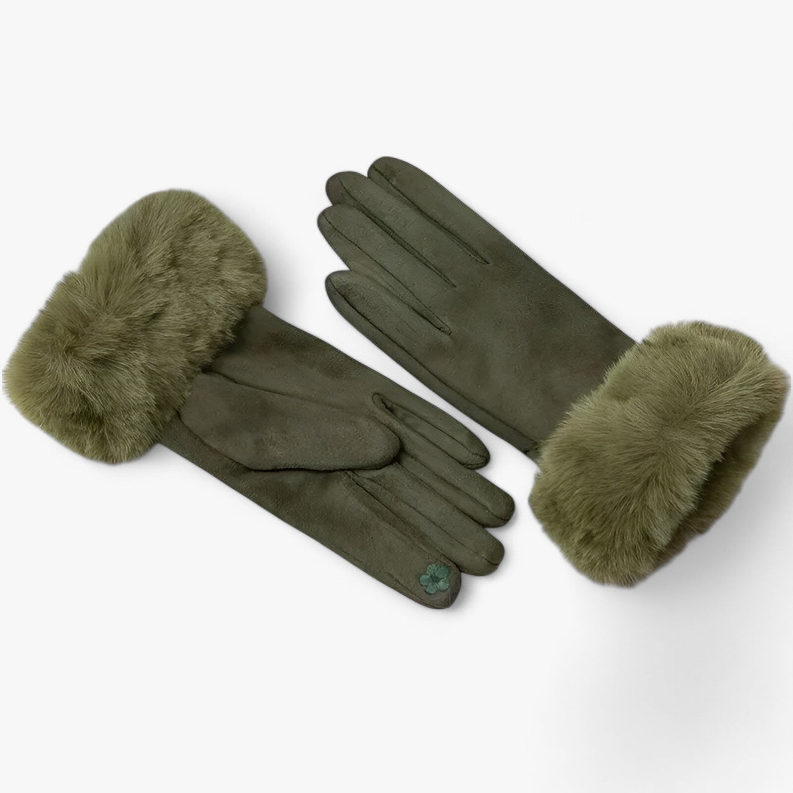 Helena | Warme Suède Touchscreen Handschoenen met imitatiebont - Khaki Eén maat - Helena | Warme Suède Touchscreen Handschoenen met imitatiebont - €25 - Pantinoshop