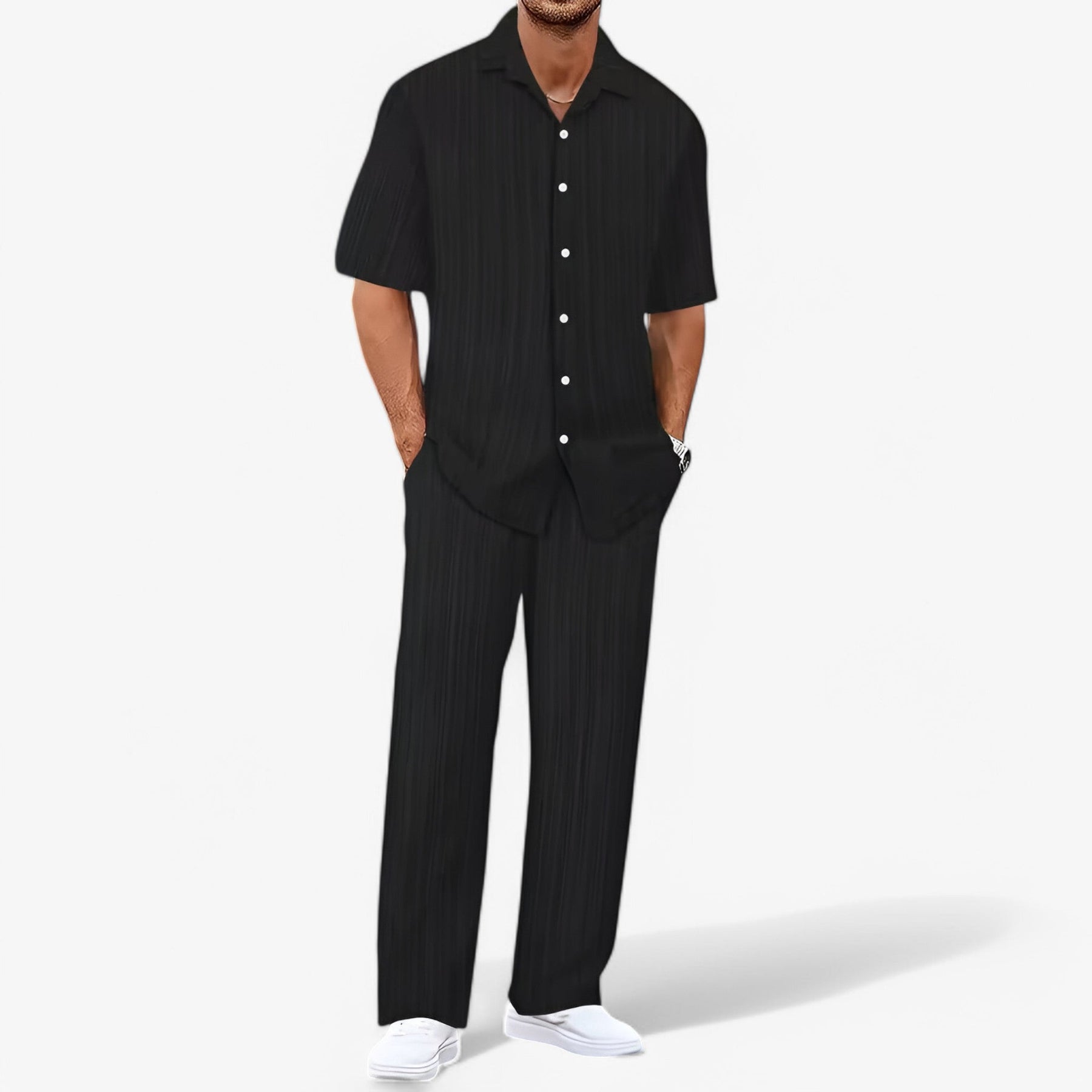 Heren Business Casual Set: Net Overhemd en Slim Fit Broek