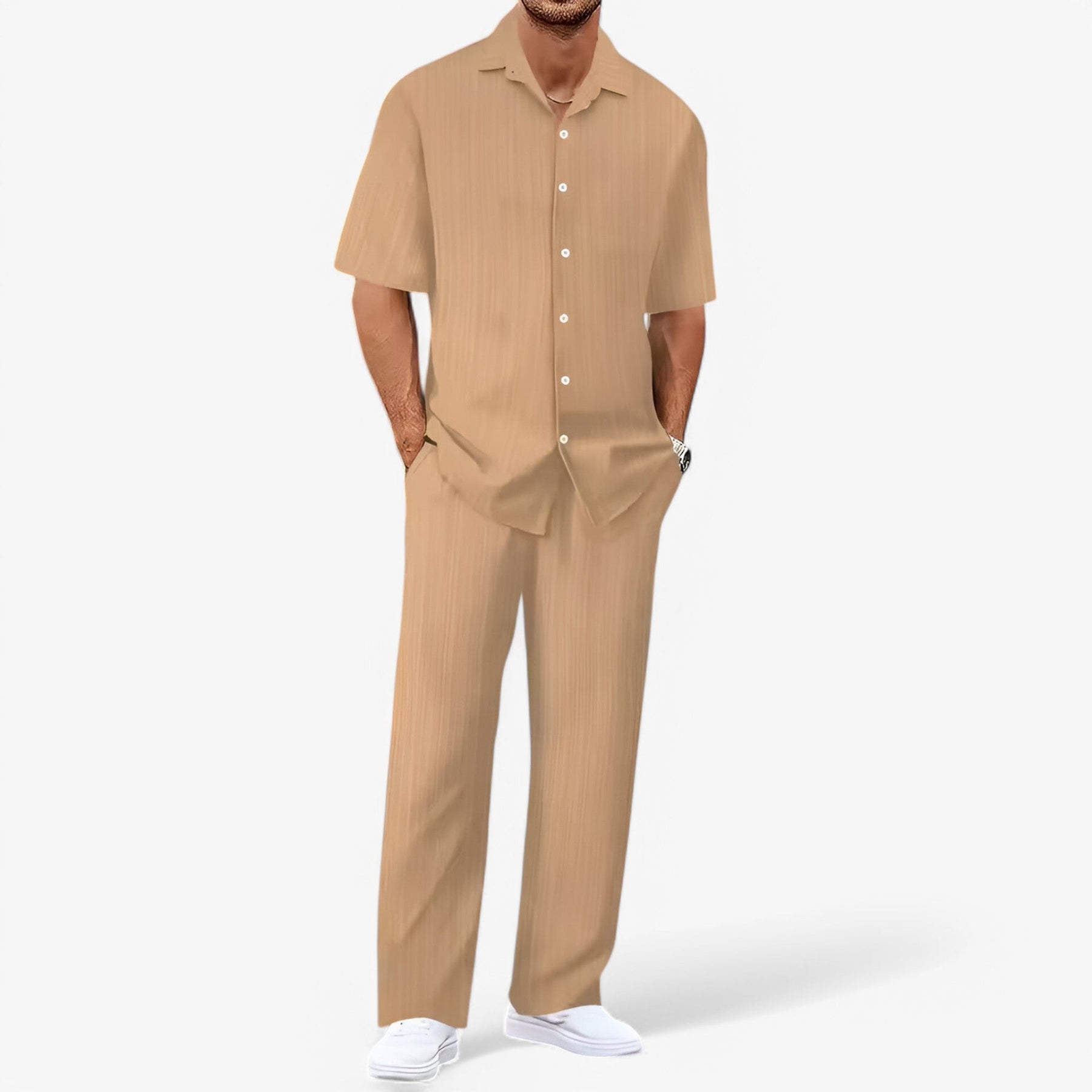 Heren Business Casual Set: Net Overhemd en Slim Fit Broek