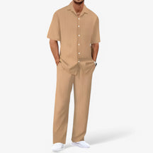 Heren Business Casual Set: Net Overhemd en Slim Fit Broek