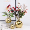 Jarrón de flores cerámico dorado - Decoración lujosa para sala de estar - Cerámica