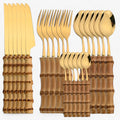 BambooCraft - Zestaw sztućców bambusowych - Złoty 24 sztuki