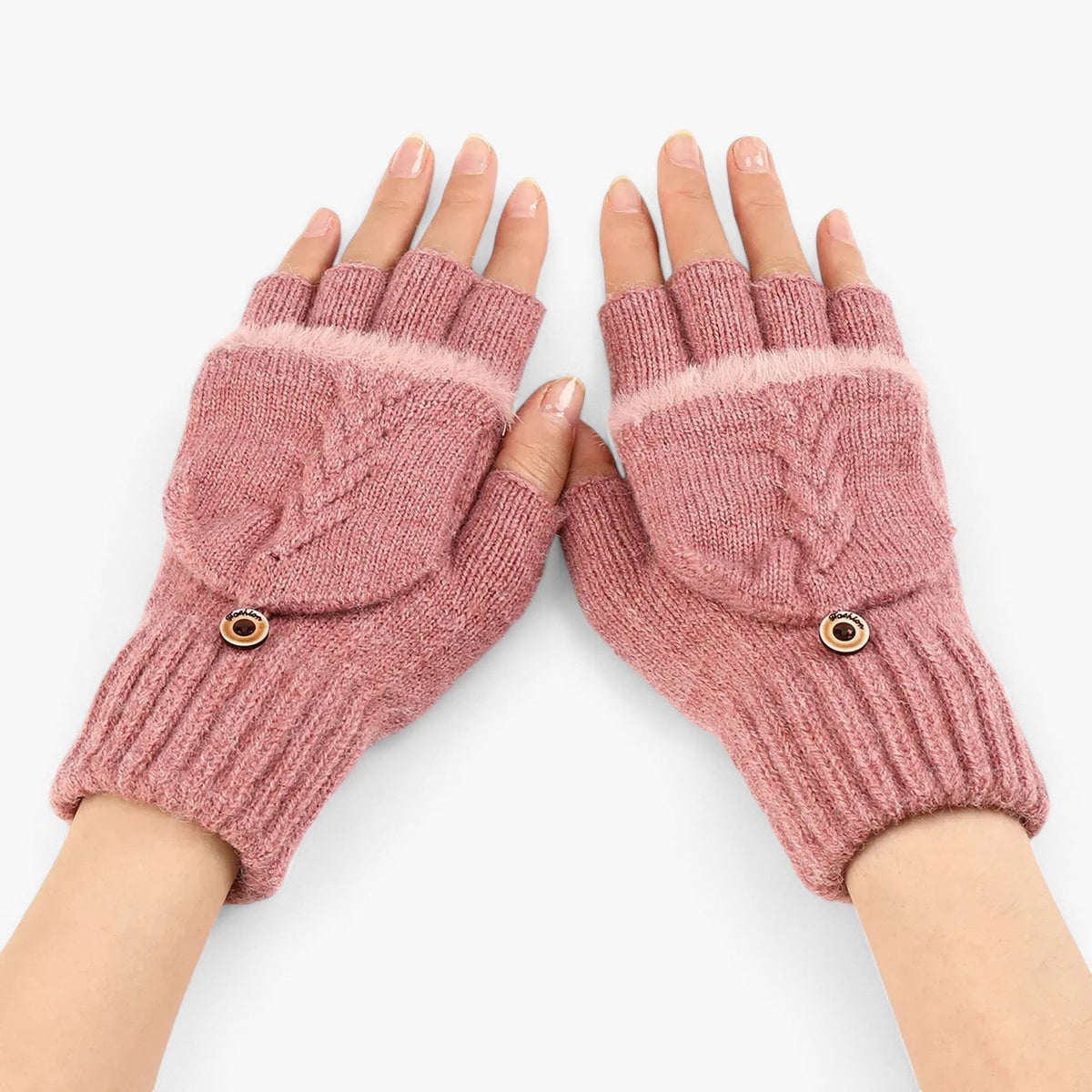 accessories : Harper | Dikke omgeslagen gebreide handschoenen voor dames - voor koud weer in Donkerroze Één maat van Pantinoshop