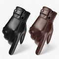 Guantes marrones para hombre - Guantes cálidos de cuero para invierno
