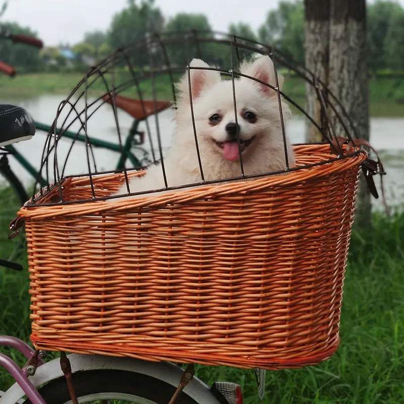 Rotan Fietsmand Voor Achterop Hond - - Rotan Fietsmand Voor Achterop Hond - Pantino