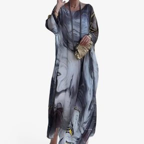Maxi Jurk Dames Marmer Effect Elegant - Lange Zomerjurk Uniek