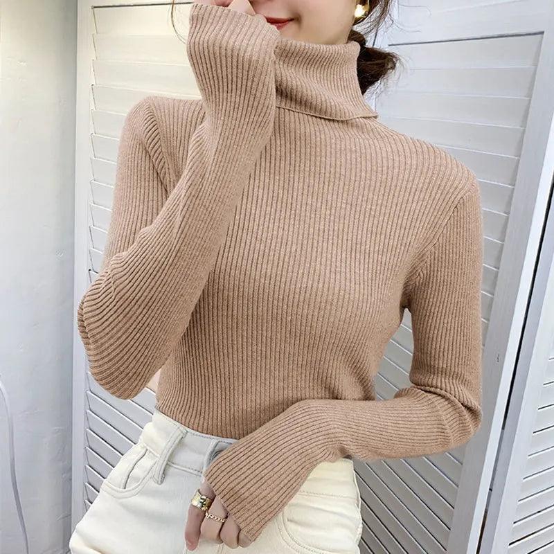 Helia Turtleneck Sweater with Cashmere - KHAKI One Size (40-60kg) - - Pantino