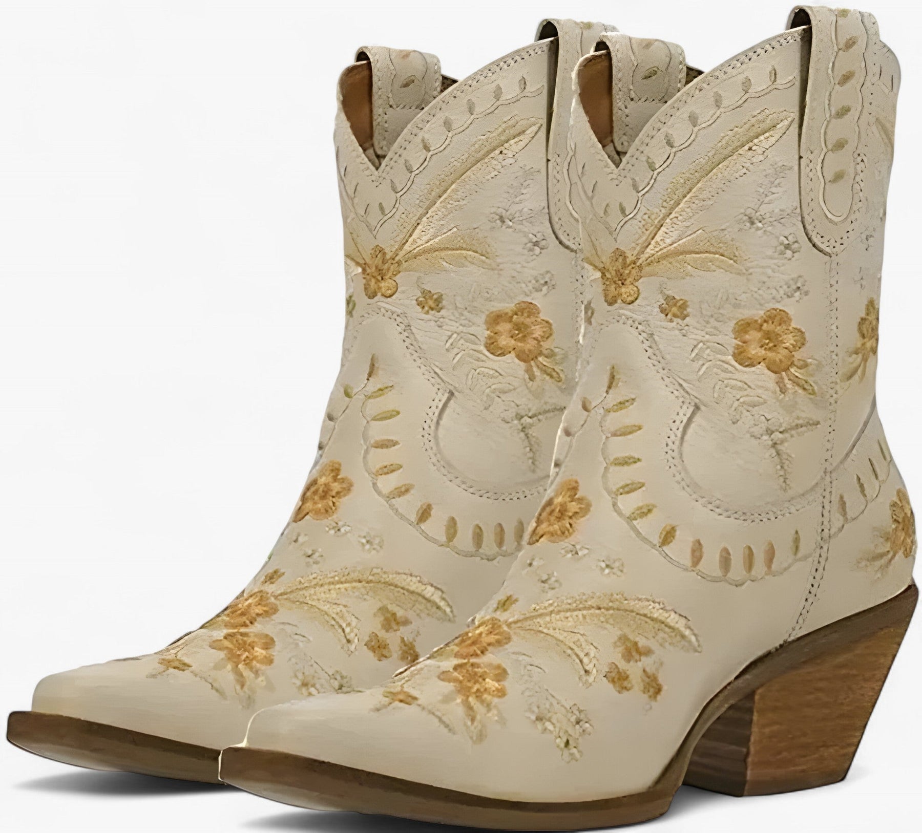 Sandals : Daisy | Ruskind westernlaarzen met brede hak in cowgirlstijl in Beige van Pantinoshop