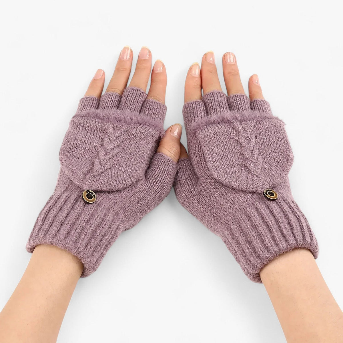 accessories : Harper | Dikke omgeslagen gebreide handschoenen voor dames - voor koud weer in Violet Één maat van Pantinoshop