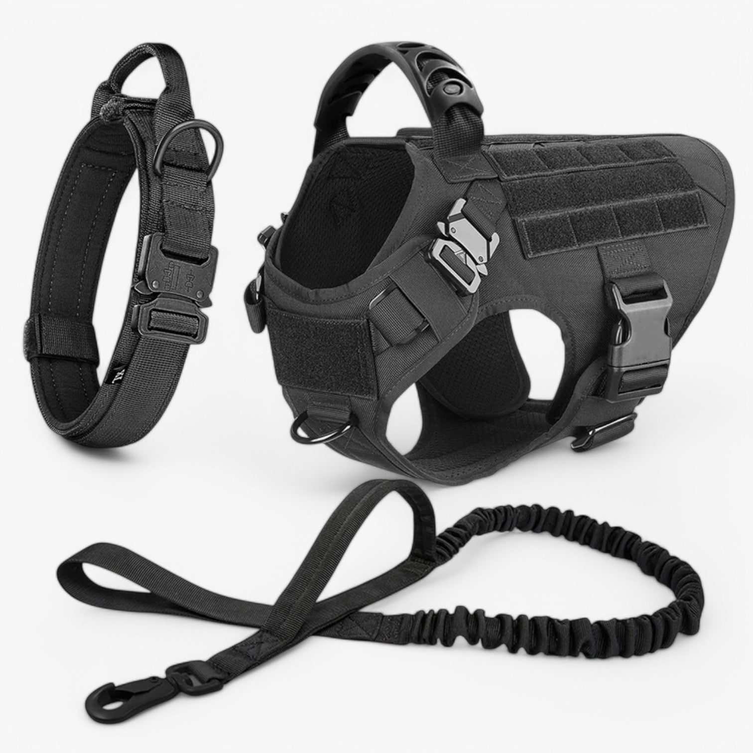 Zwart Nylon Tactisch Militair Verstelbaar Harnas voor Grote Honden met Vest en Handvat