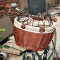 Honden Fietsmand Voorop Cognac - Riet Look Waterdicht - Rotan