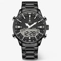 Męski wojskowy zegarek chronograf czarny - stalowy - analogowy