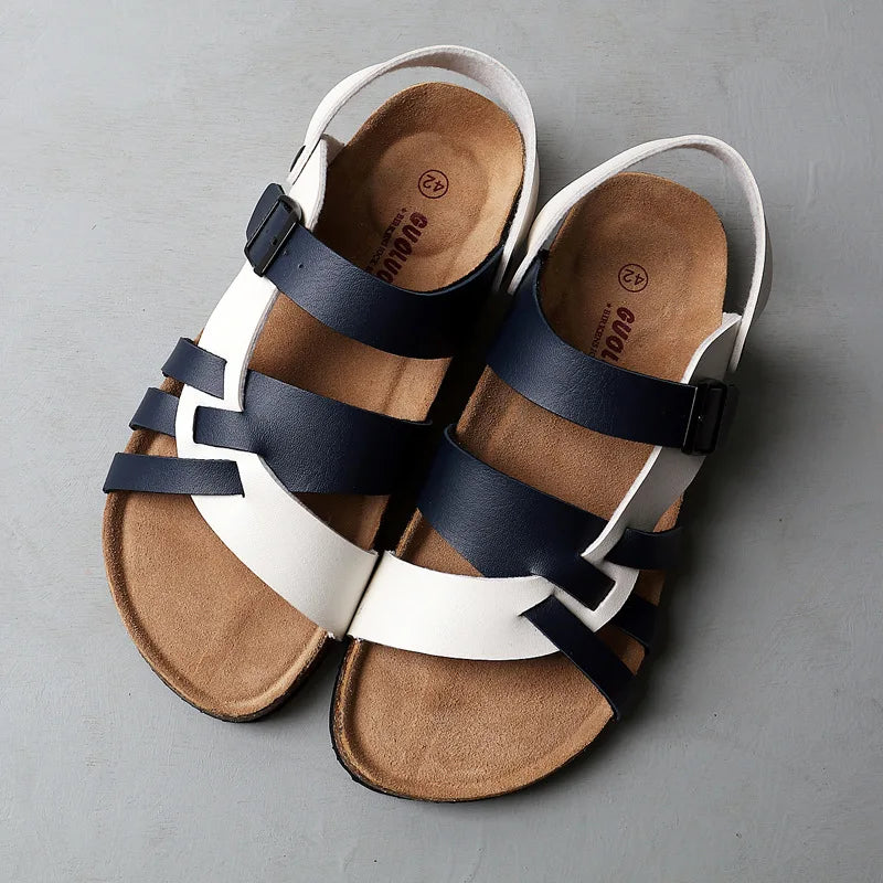 Jeroen - Orthopedische Sandalen van Hoogwaardig Leer - Blauw Wit - Sandalen - Pantino