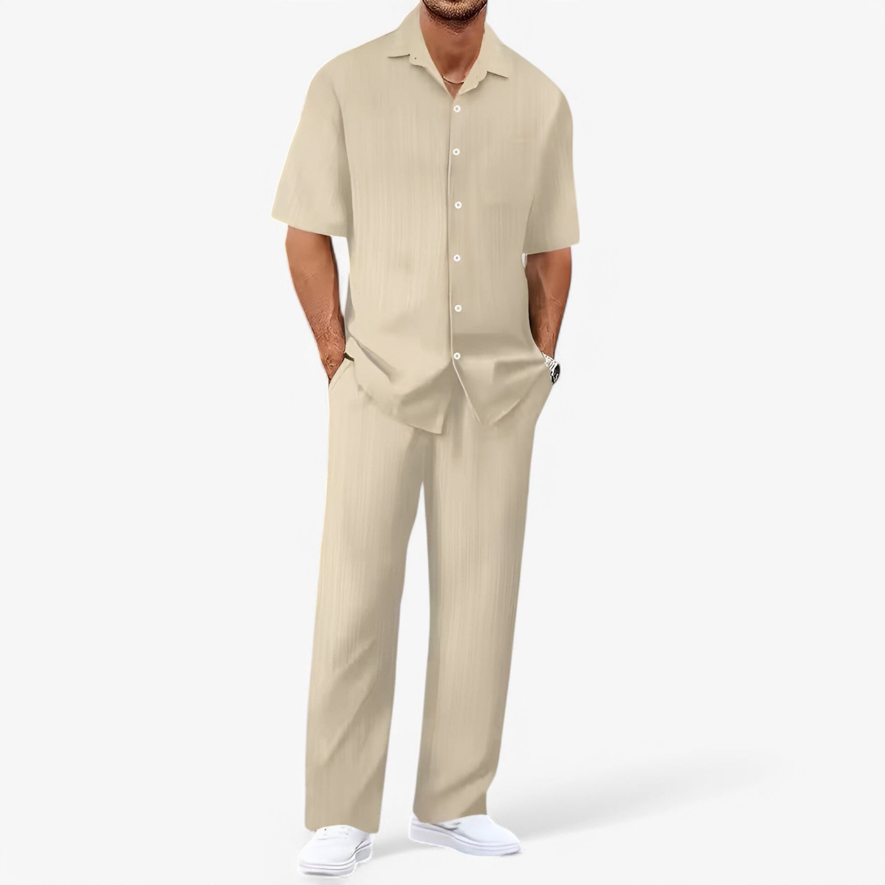 Heren Business Casual Set: Net Overhemd en Slim Fit Broek