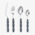 LuxeDine - Cubiertos de Acero Inoxidable con Perlas - Azul Oscuro 4 Piezas