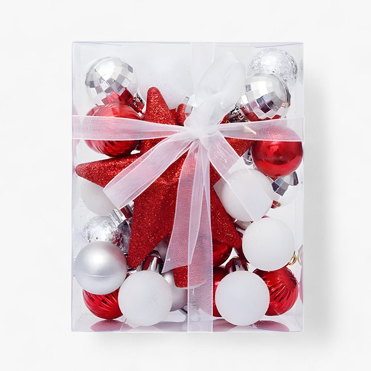 Stella | Set van 30 kerstballen met ster, boomdecor en nieuwjaarscadeau - Rood wit - Stella | Set van 30 kerstballen met ster, boomdecor en nieuwjaarscadeau - €25 - Pantino