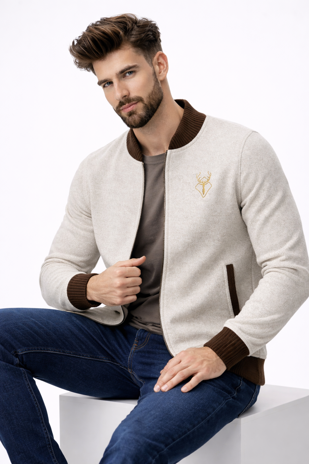 Męski kardigan na zamek 100% wełna merino - ciepły, miękki i wygodny