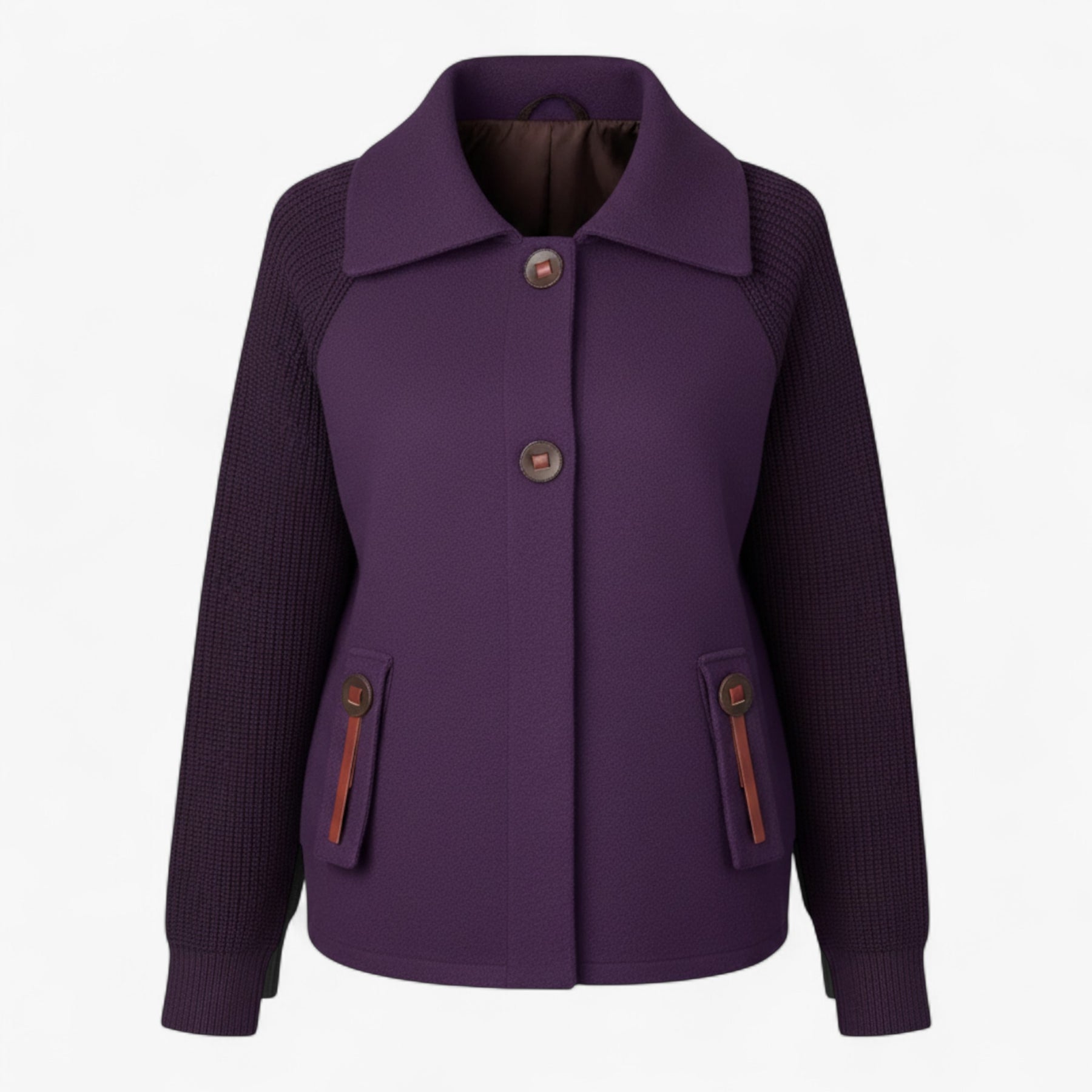 Clothes : Serena | Dames lange winterjas met hoge kraag in Paars van Pantino