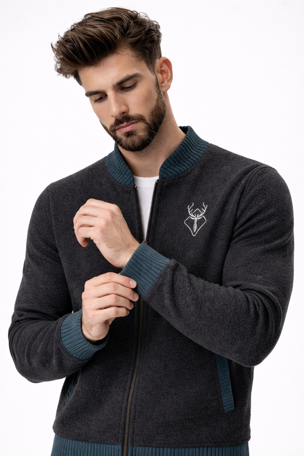 Męski kardigan na zamek 100% wełna merino - ciepły, miękki i wygodny
