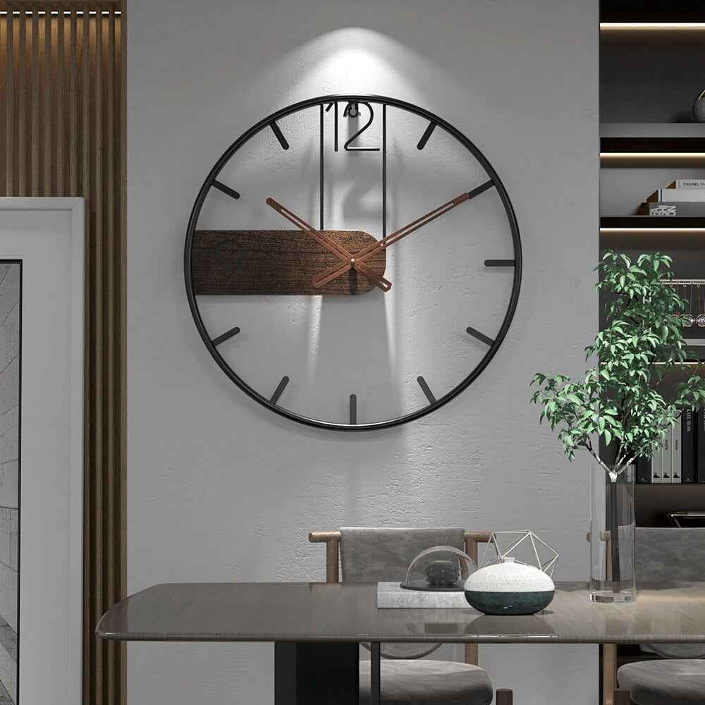 Wandklokken : Staal & walnoot | Elegant vormgegeven klok – Verrijk uw ruimte met een verfijnde mix van materialen in Default van Pantino