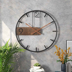 Wandklokken : Staal & walnoot | Elegant vormgegeven klok – Verrijk uw ruimte met een verfijnde mix van materialen in van Pantino