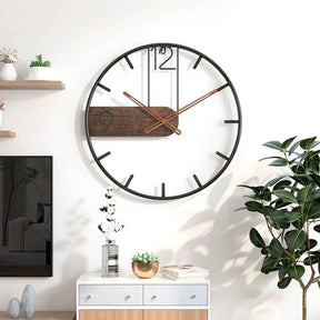 Wandklokken : Staal & walnoot | Elegant vormgegeven klok – Verrijk uw ruimte met een verfijnde mix van materialen in van Pantino