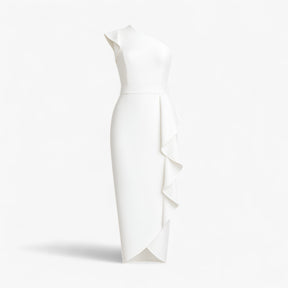 Women's Dress : Sole | Stijlvolle Lange Jurk met Rouches in Wit van Pantino
