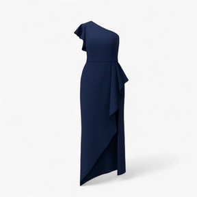 Women's Dress : Sole | Stijlvolle Lange Jurk met Rouches in Donkerblauw van Pantino