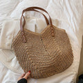 Bolso de hombro para mujer caqui - Diseño bohemio de paja hecho a mano - Paja