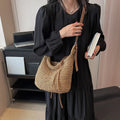Skuldertaske Dame Beige - Boheme Håndvævet Halm Lynlås - Halm