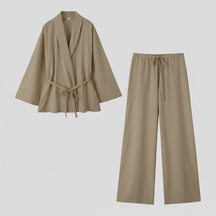 Eleganckie lniane kimono damskie z paskiem - idealne na lato i wiosnę