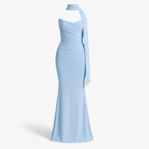 Dress : Trista | Tweedelige Set Dames met Elegante Top en Rok in luchtblauw van Pantino