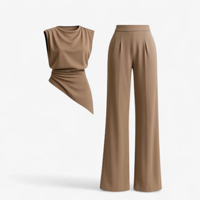 Women Set : Bonnie | Tweedelige Set Dames met Stijlvol Ontwerp in Lichtbruin van Pantino
