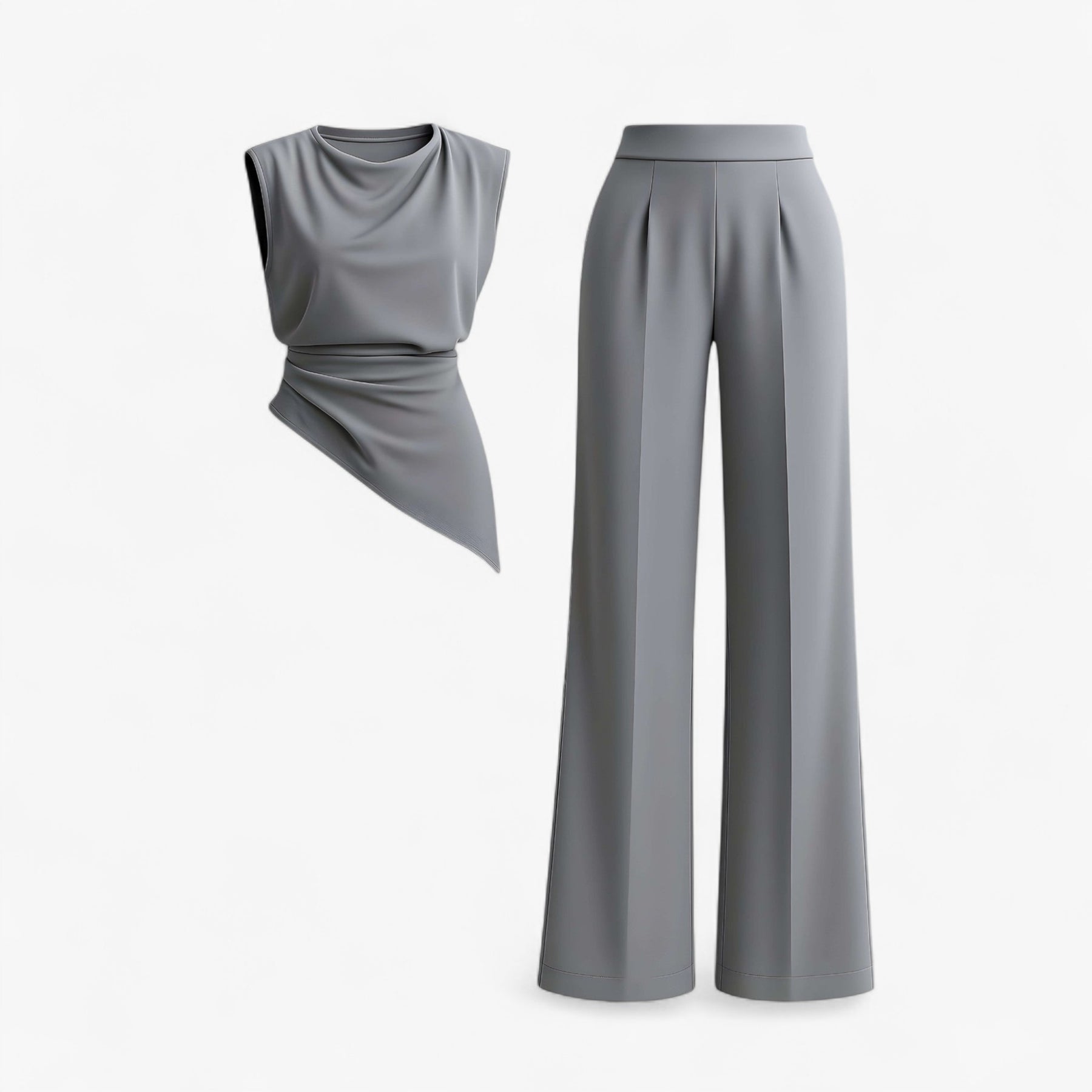 Women Set : Bonnie | Tweedelige Set Dames met Stijlvol Ontwerp in Lichtgrijs van Pantino