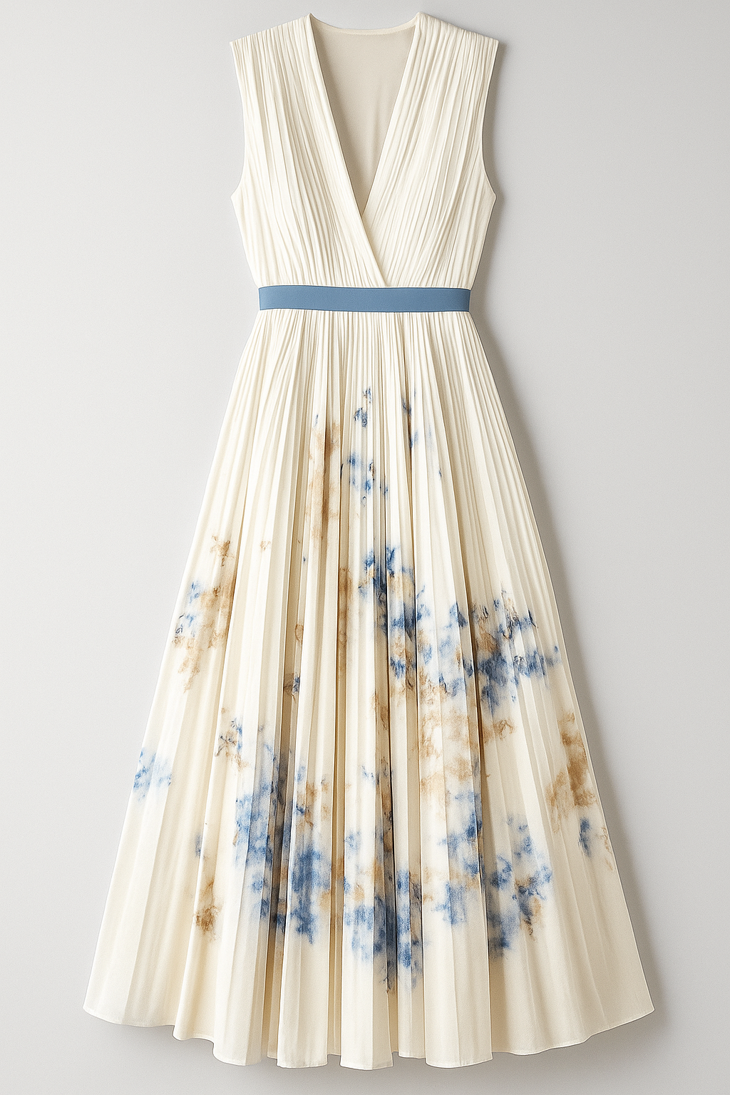 Jurken : Vintage Jurk van Luciana Damer met Plooien en Aquarelmotief. - Wit in Wit van Pantino
