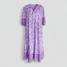 Women Set : Micola | Dames Elegante Zomerjurk met Bloemenprint in Paars van Pantino