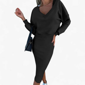 Jurken : Jurk Dames Blauw - Comfortabele en Trui Set in Zwart van Pantino