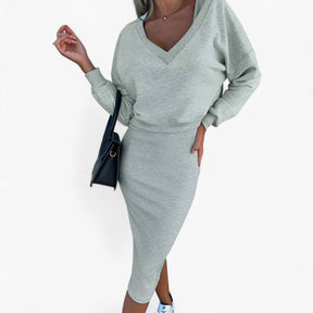 Jurken : Jurk Dames Blauw - Comfortabele en Trui Set in Grijs van Pantino