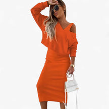 Jurken : Jurk Dames Blauw - Comfortabele en Trui Set in Oranje van Pantino